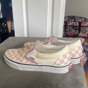 like new barely worn creme and pink checked slip on vans